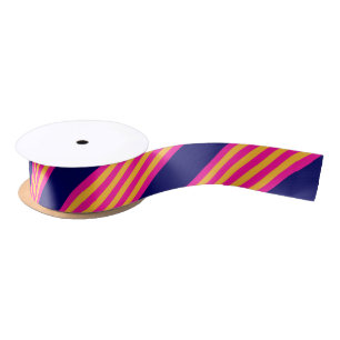 Ruban En Satin Fuchsia et rayures jaunes avec bleu marine