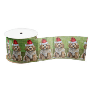 Ruban En Satin Fun Green Plaid Cockapoo Père Noël Chien Noël