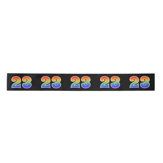 Ruban En Satin Fun, Rainbow Motif "23" Numéro d'événement (noir) (Devant)