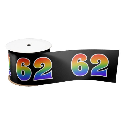 Ruban En Satin Fun, Rainbow Motif "62" Numéro d'événement (noir) (Bobine)