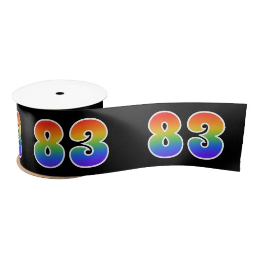 Ruban En Satin Fun, Rainbow Motif "83" Numéro d'événement (noir) (Bobine)