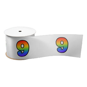 Ruban En Satin Fun, Rainbow Motif "9" Numéro d'événement (Gris)