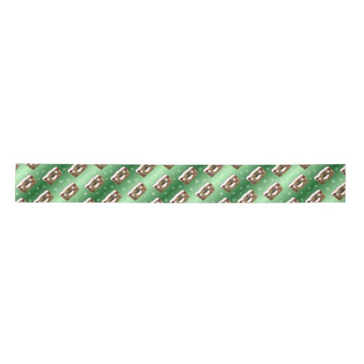 Ruban En Satin Funky Noël Fruitcake Motif Vert (Devant)
