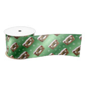 Ruban En Satin Funky Noël Fruitcake Motif Vert (Bobine)