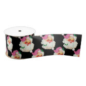 Ruban En Satin Funny Retro Noir Père Noël Visage cadeau de Noël (Bobine)