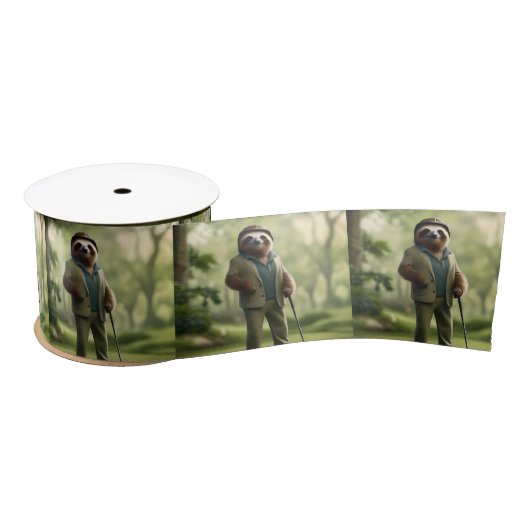 Ruban En Satin Funny Sloth Golf Player, (Bobine)
