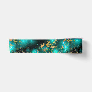 Ruban En Satin Galaxie de marbre vert et or à l'aquarelle épousto