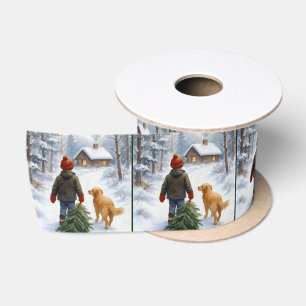Ruban En Satin Garçon de Noël traînant un arbre à feuilles persis