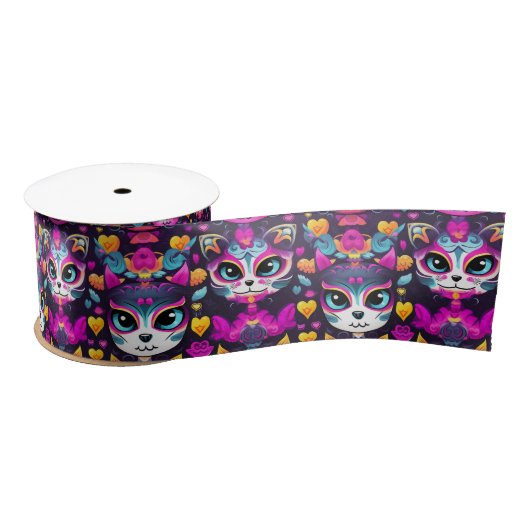 Ruban En Satin 😻 Gatos de Muertos Fiesta (Bobine)