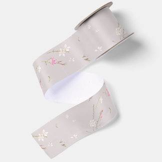 Ruban En Satin Gaura Aquarelle Florale Rose Tendre