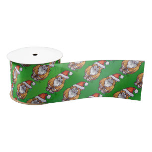 Ruban En Satin Ginger Chat Noël Sur Vert