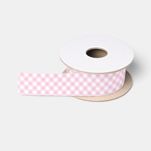 Ruban En Satin Gingham Rétro Rose Clair (Bobine)