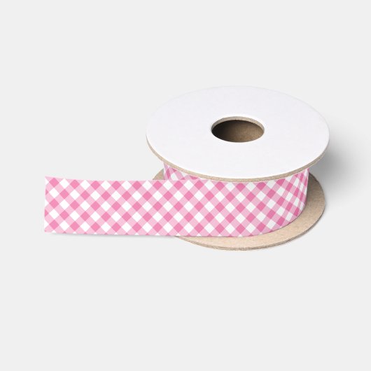 Ruban En Satin Gingham Rétro Rose Fuchsia (Bobine)
