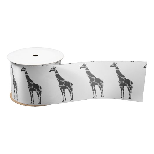 Ruban En Satin Girafe Noir et Gris Silhouette (Bobine)