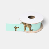 Ruban En Satin Girafes dorées Fond sarcelle (Bobine)