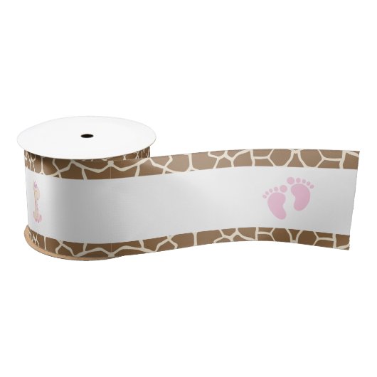 Ruban En Satin Giraffe Baby shower fille rose (Bobine)