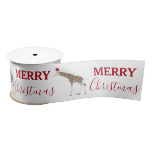 Ruban En Satin Giraffe de Noël animal drôle avec chapeau de Noël