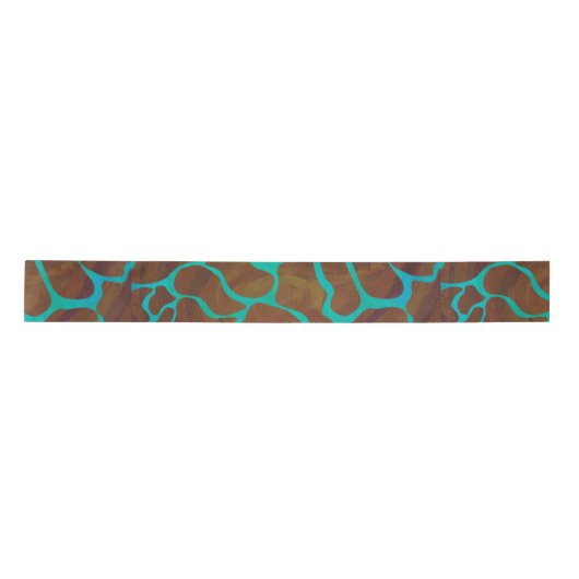 Ruban En Satin Giraffe Impression Brown et Turquoise (Devant)