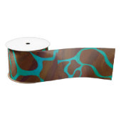 Ruban En Satin Giraffe Impression Brown et Turquoise (Bobine)
