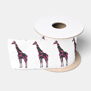 Ruban En Satin Giraffe Rose chaud et Silhouette noire