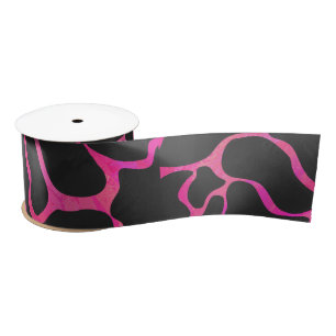 Ruban En Satin Giraffe rose chaude et noire