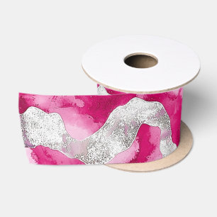 Ruban En Satin Glam en argent rose Abstraites rayures Anniversair