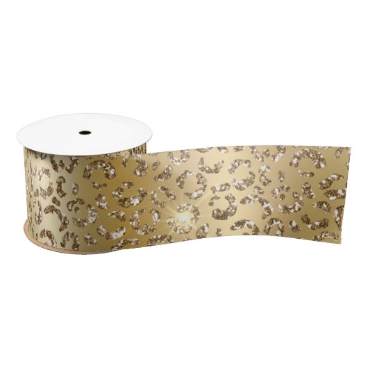 Ruban En Satin Glam Jaune Parties scintillant d'or Leopard (Bobine)