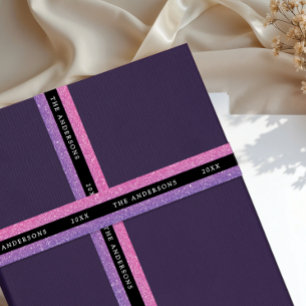 Ruban En Satin Glamour Rose Et Violet Noir Paillettes Brillantes