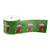 Ruban En Satin Gnome hérissée à Noël Stocking Green Swirls (Bobine)