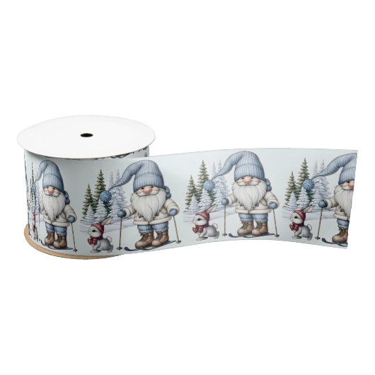 Ruban En Satin Gnome Ski avec un lapin (Bobine)