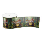 Ruban En Satin Gnomes Forestiers Avec Ancienne Horloge (Bobine)
