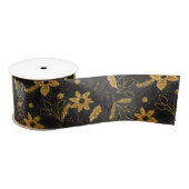 Ruban En Satin Gold and Black Christmas Poinsettia Flowers (Bobine)