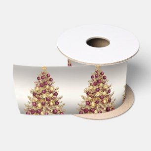 Ruban En Satin Gold Burgundy Arbre de Noël Holiday Satin Ruban
