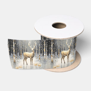 Ruban En Satin Gold Christmas Reindee Holiday Satin Ribbon