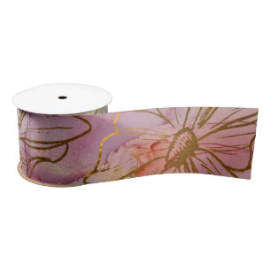 Ruban En Satin Gold Floral Abstrait Pastel