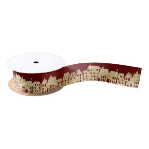 Ruban En Satin Gold Foil Festive Rouge