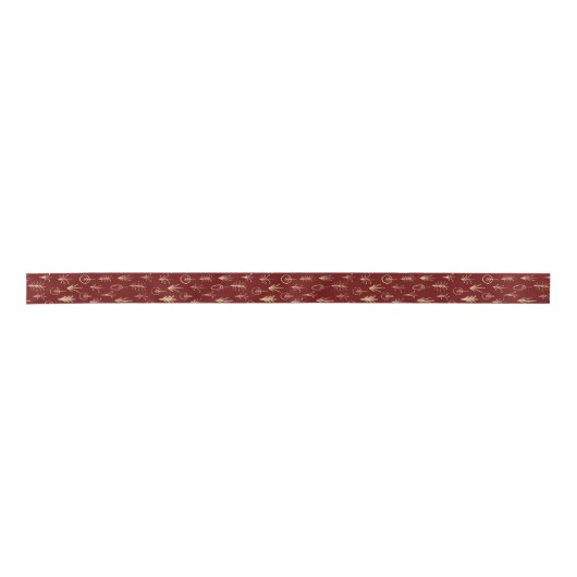 Ruban En Satin Gold Foil Red Winter Scenes Snow Satin Ribbon (Devant)