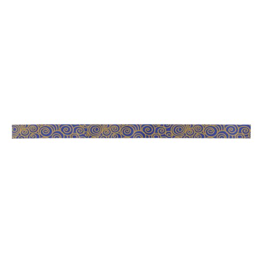 Ruban En Satin Golden Chinese Auspicious Clouds Motif sur Indigo (Devant)