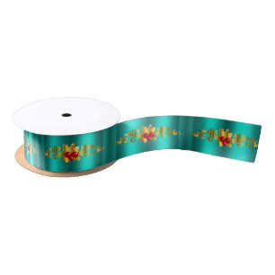 Ruban En Satin Golden Holly pour Noël Turquoise