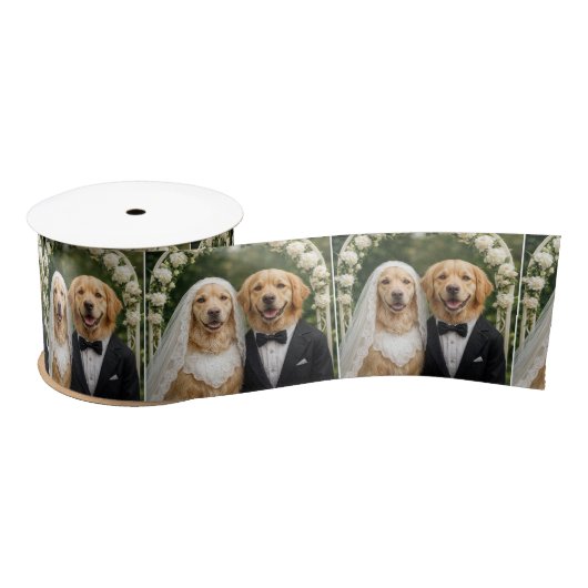 Ruban En Satin Golden Retriever Bride and Groom Portrait (Bobine)