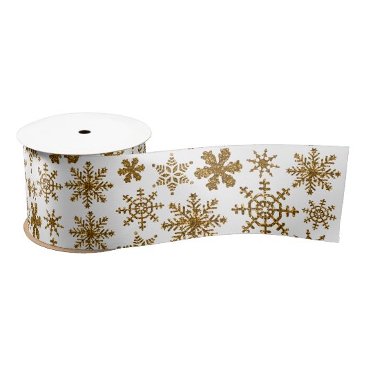 Ruban En Satin Golden Sparkling Snowflakes Joyeux Noël (Bobine)