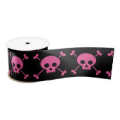 Ruban En Satin Goth Girl Pink Black Skuls Motif Cool (Bobine)