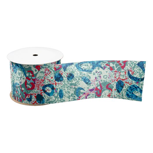 Ruban En Satin Graphique Turquoise en rouge bleu à points (Bobine)