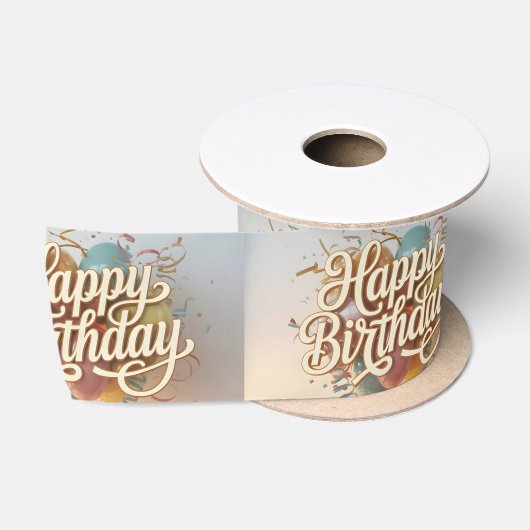 Ruban En Satin Graphisme élégant "Joyeux Anniversaire" en script (Bobine)