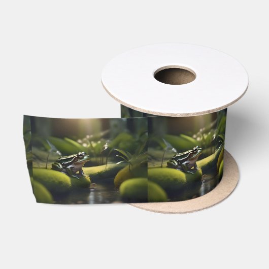 Ruban En Satin Green Frog Forest Life, (Bobine)