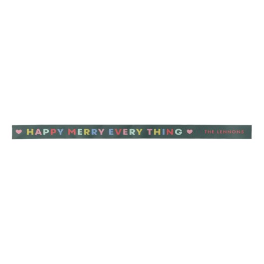 Ruban En Satin Green Happy Merry Everything Christmas Ribbon (Devant)