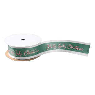 Ruban En Satin Green Holly Jolly Christmas modifiable