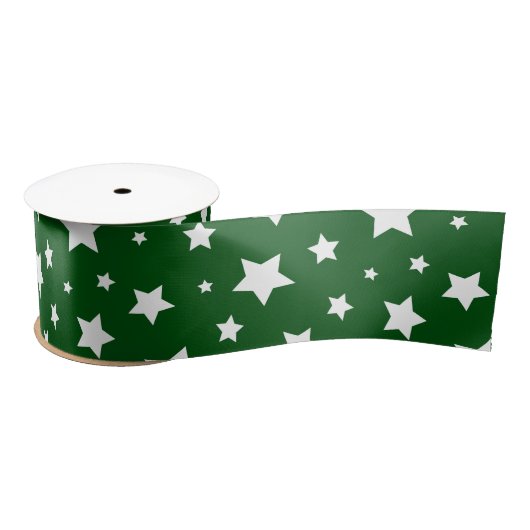 Ruban En Satin Green White Stars Noël (Bobine)