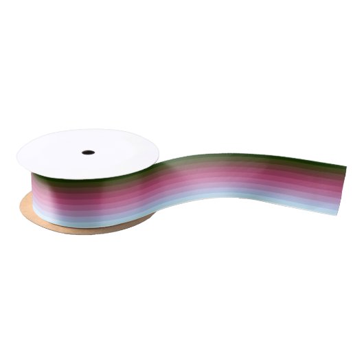 Ruban En Satin Grille ombre rayée doublée doux bleu multicolo (Bobine)
