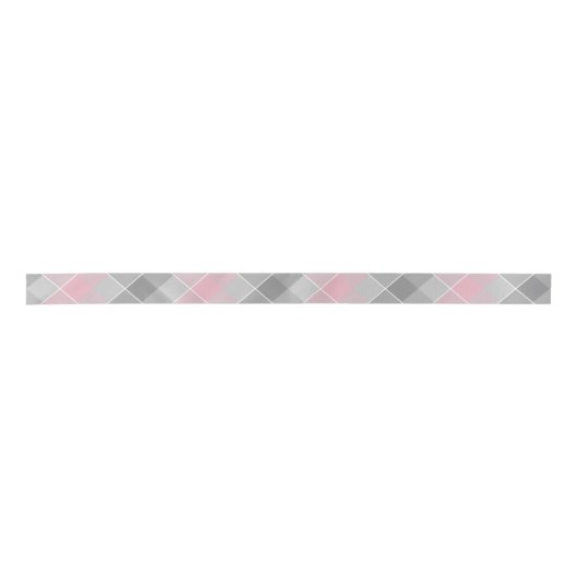 Ruban En Satin gris avec plaid en diagonale rose (Devant)